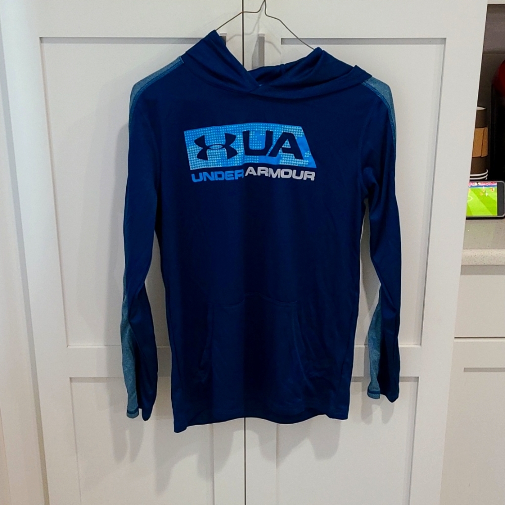 Under Armour Heatgear Boys Blue Long Sleeve Relaxed Activewear Hoodie YXL